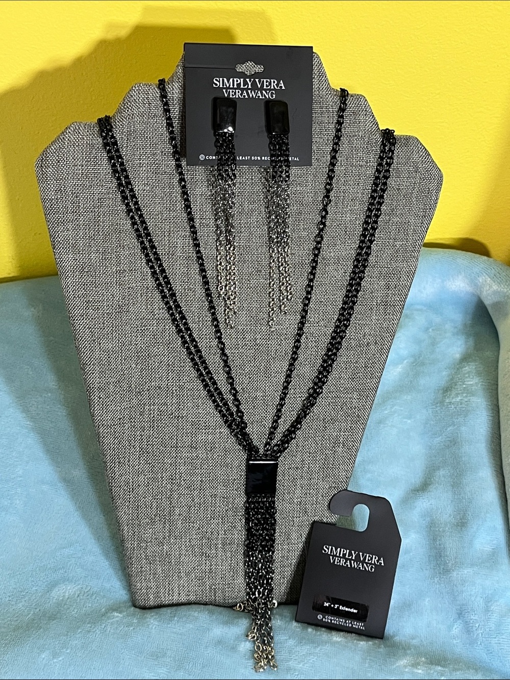 SIMPLY VERA VERA WANG Ombre Tassel Necklace & Earrings Set NWT Gunmetal & Silver